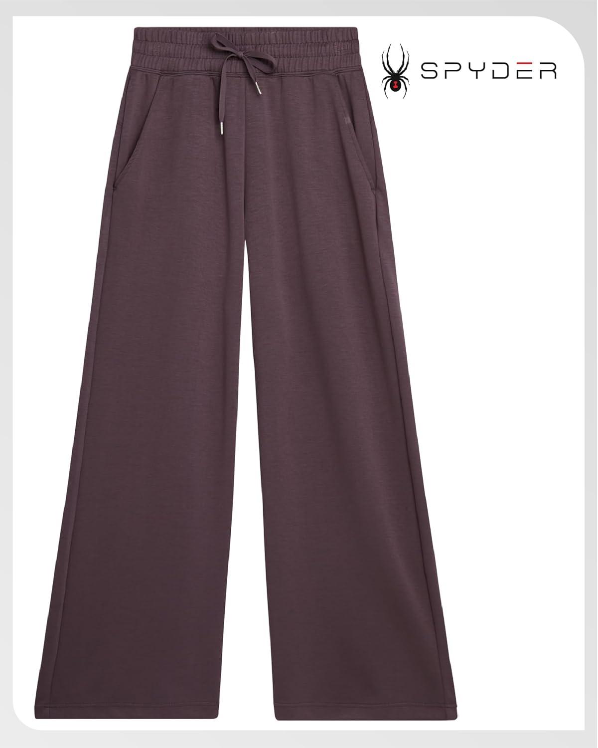imageSpyder Womens Pants Double Knit Wide Leg Pants Woman with Pockets Drawstring Waistband Joggers Sweatpants WomenEspresso