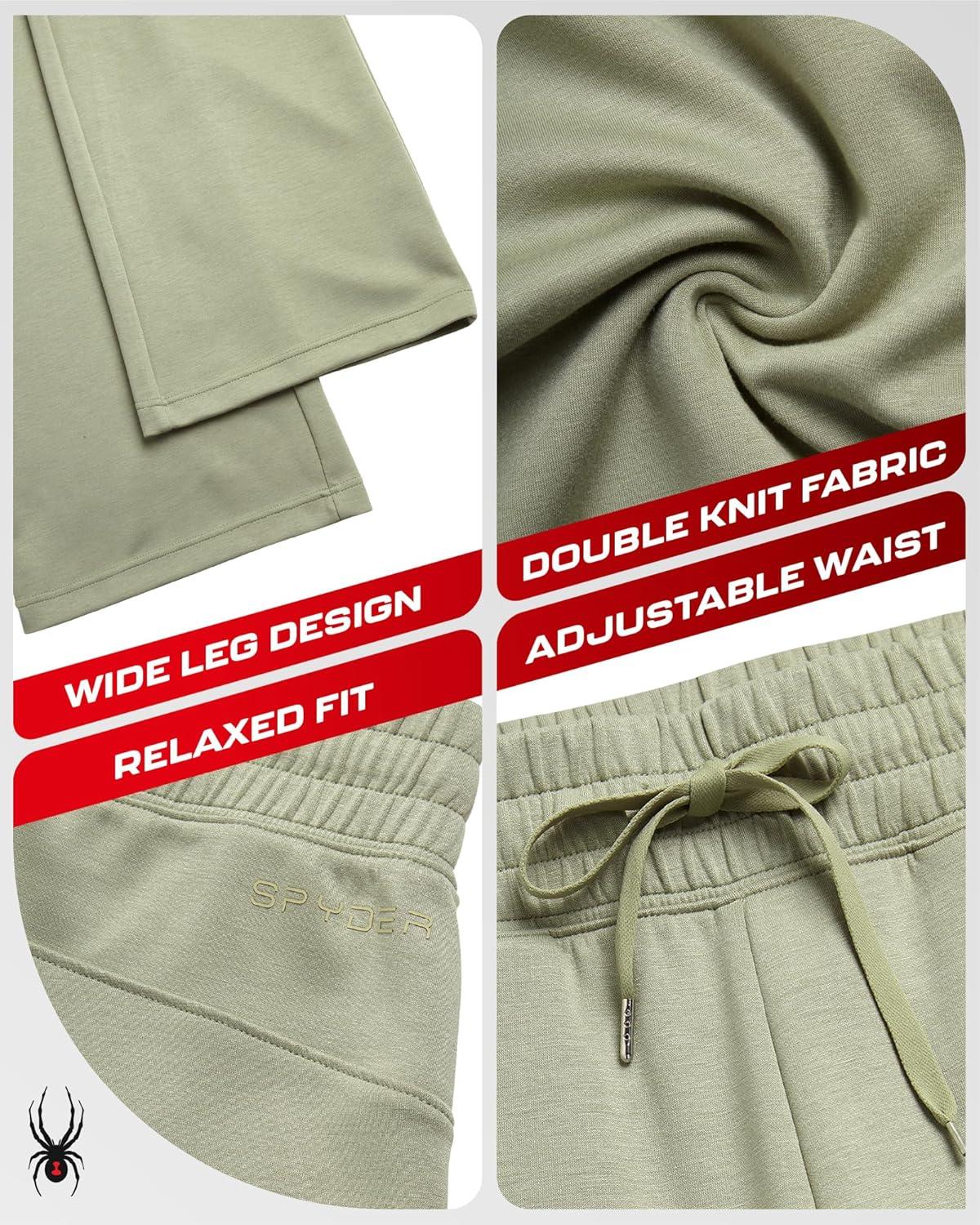 imageSpyder Womens Pants Double Knit Wide Leg Pants Woman with Pockets Drawstring Waistband Joggers Sweatpants WomenLight Olive