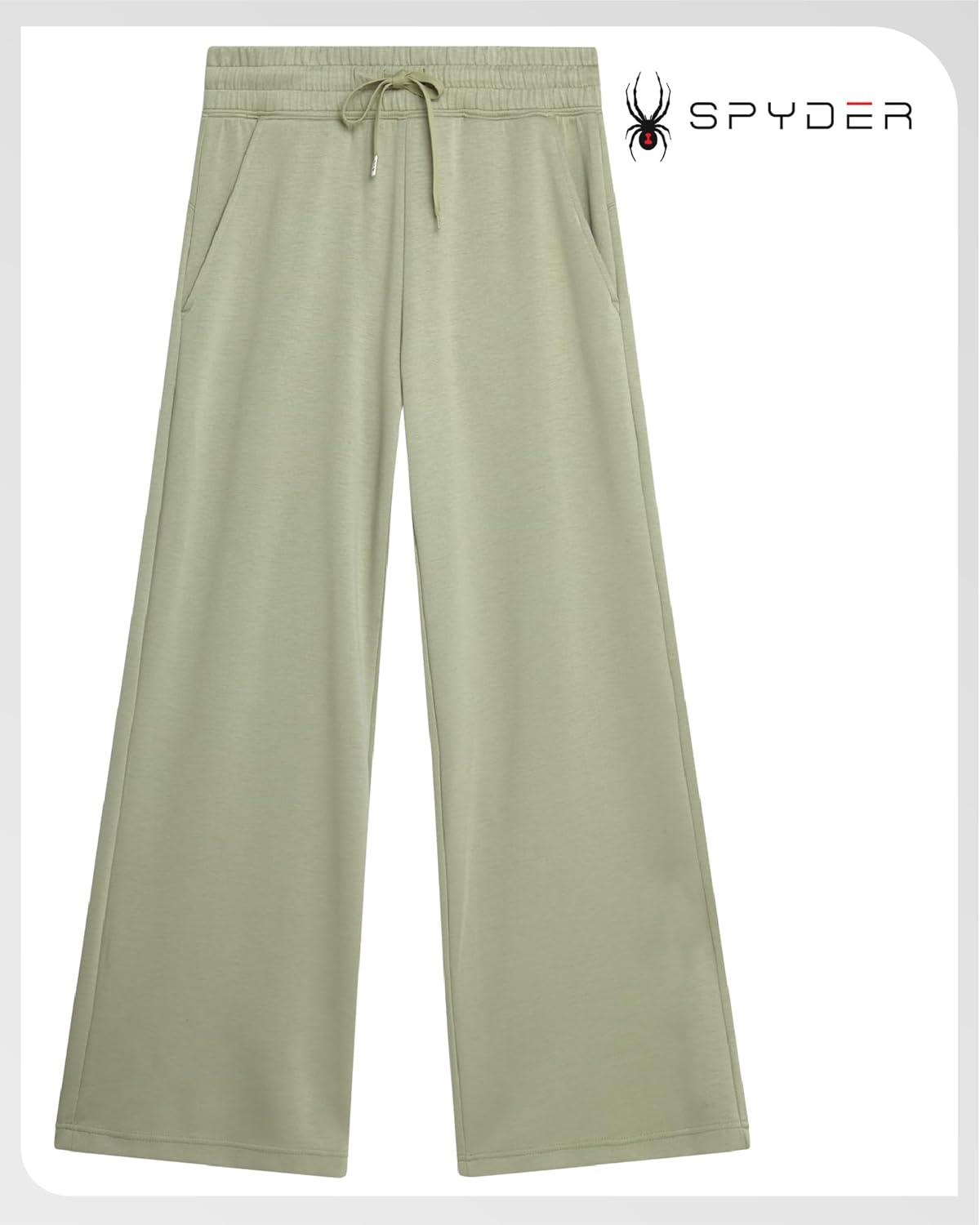 imageSpyder Womens Pants Double Knit Wide Leg Pants Woman with Pockets Drawstring Waistband Joggers Sweatpants WomenLight Olive