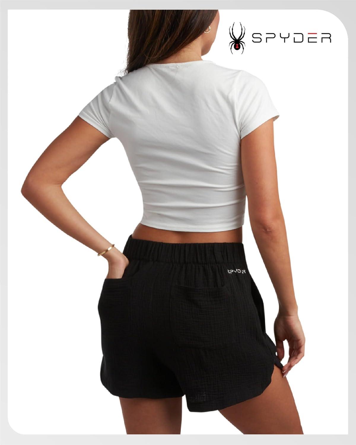 imageSpyder Womens Shorts Lightweight Breathable Woven Pull On Shorts for Women with Side Pockets for Casual Daily WearBlack