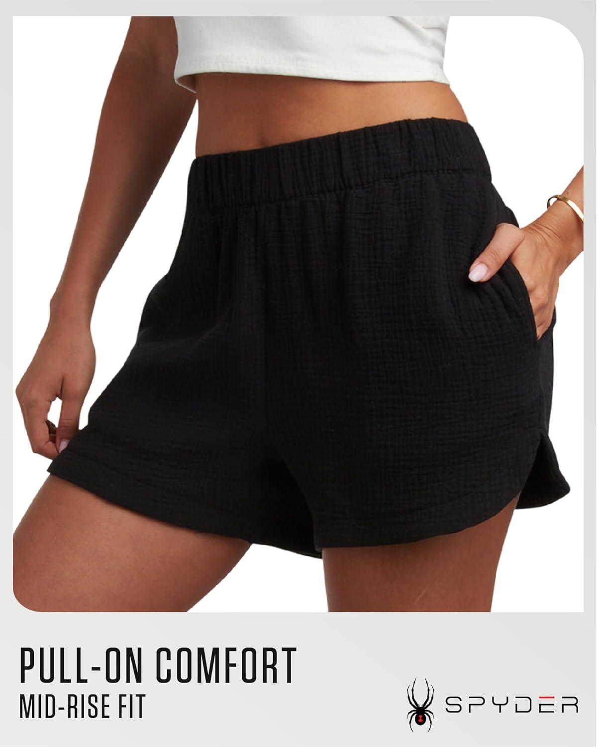 imageSpyder Womens Shorts Lightweight Breathable Woven Pull On Shorts for Women with Side Pockets for Casual Daily WearBlack