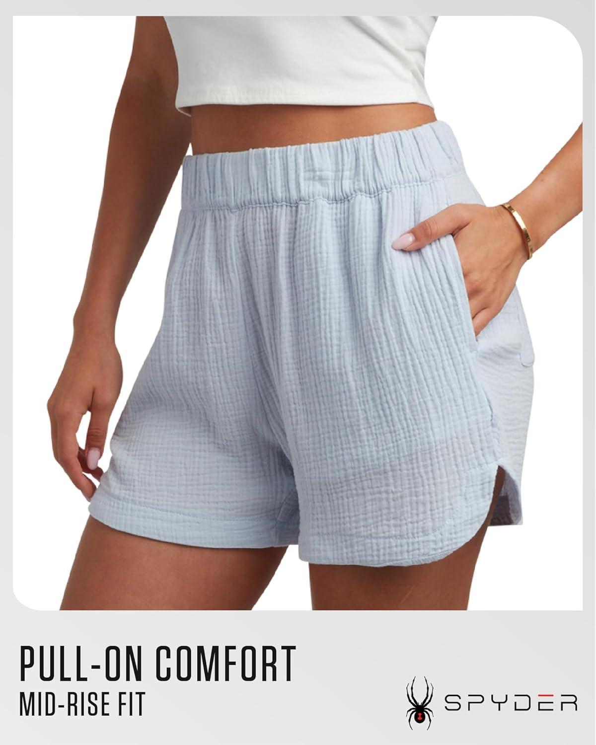 imageSpyder Womens Shorts Lightweight Breathable Woven Pull On Shorts for Women with Side Pockets for Casual Daily WearMist Blue
