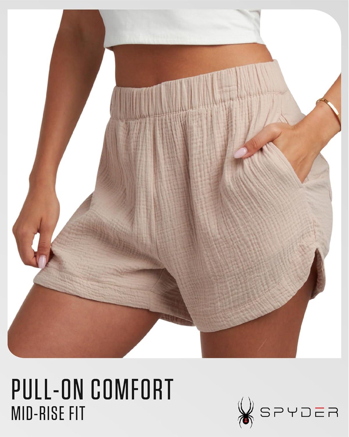 imageSpyder Womens Shorts Lightweight Breathable Woven Pull On Shorts for Women with Side Pockets for Casual Daily WearMushroom