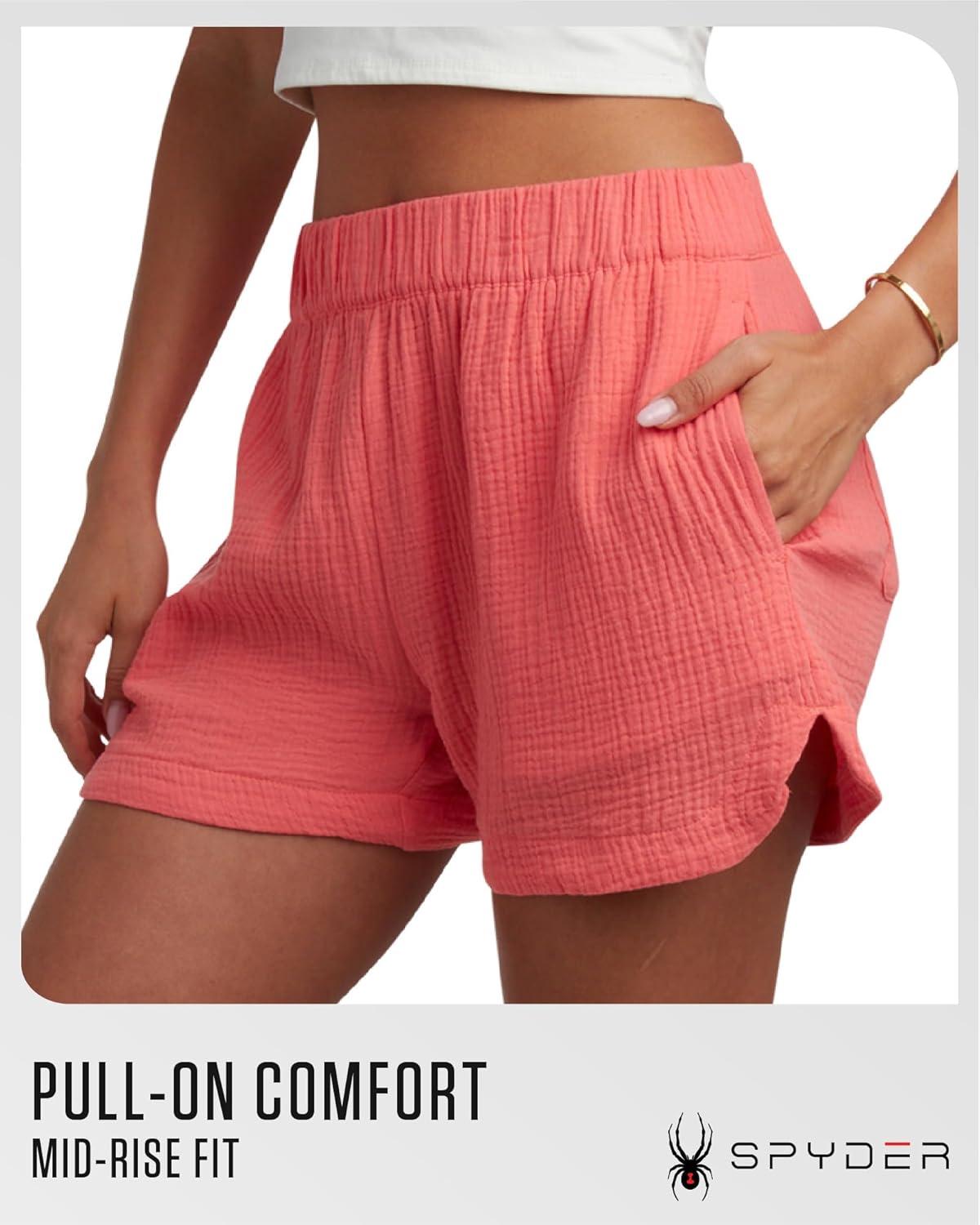 imageSpyder Womens Shorts Lightweight Breathable Woven Pull On Shorts for Women with Side Pockets for Casual Daily WearPeach Bud