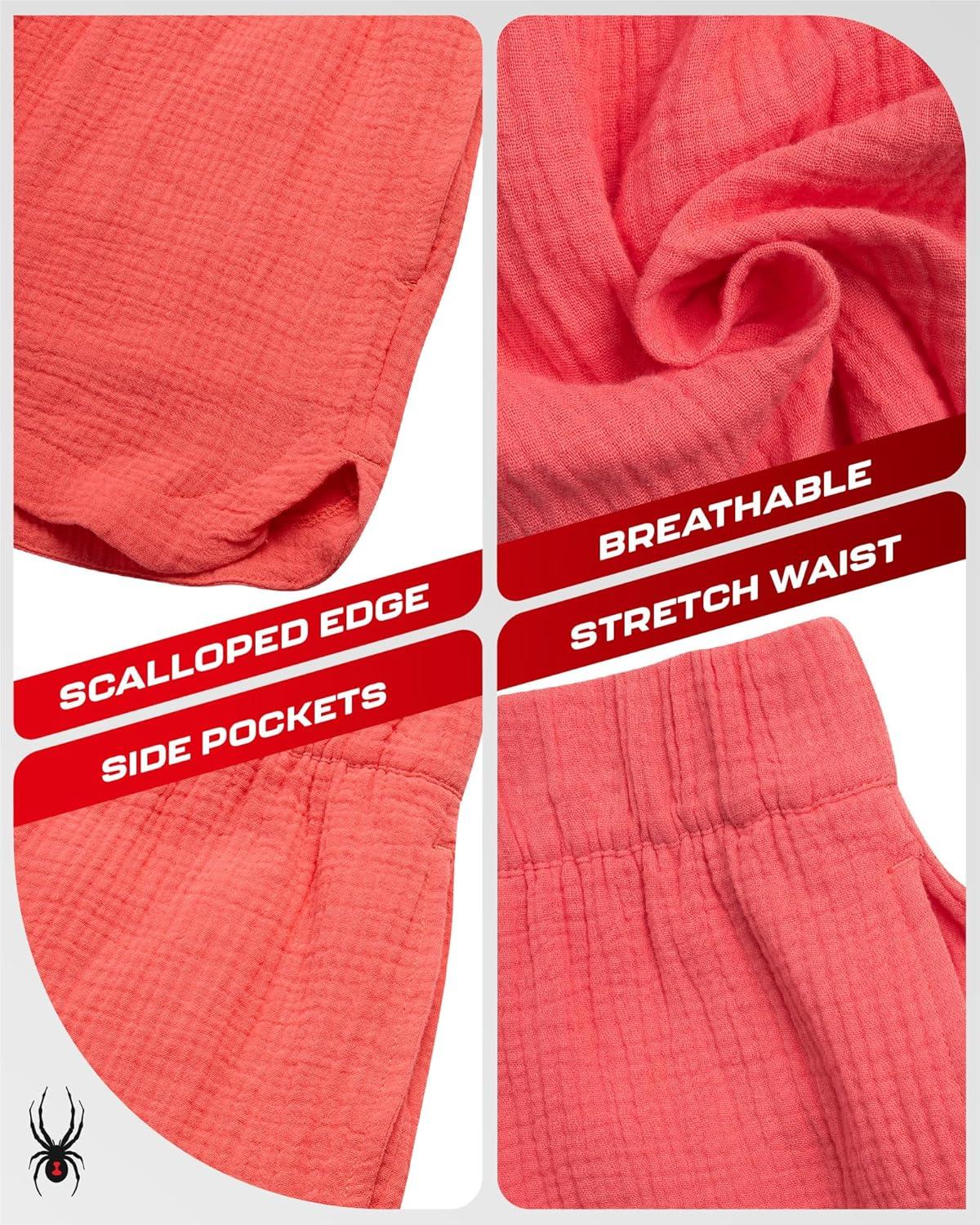 imageSpyder Womens Shorts Lightweight Breathable Woven Pull On Shorts for Women with Side Pockets for Casual Daily WearPeach Bud