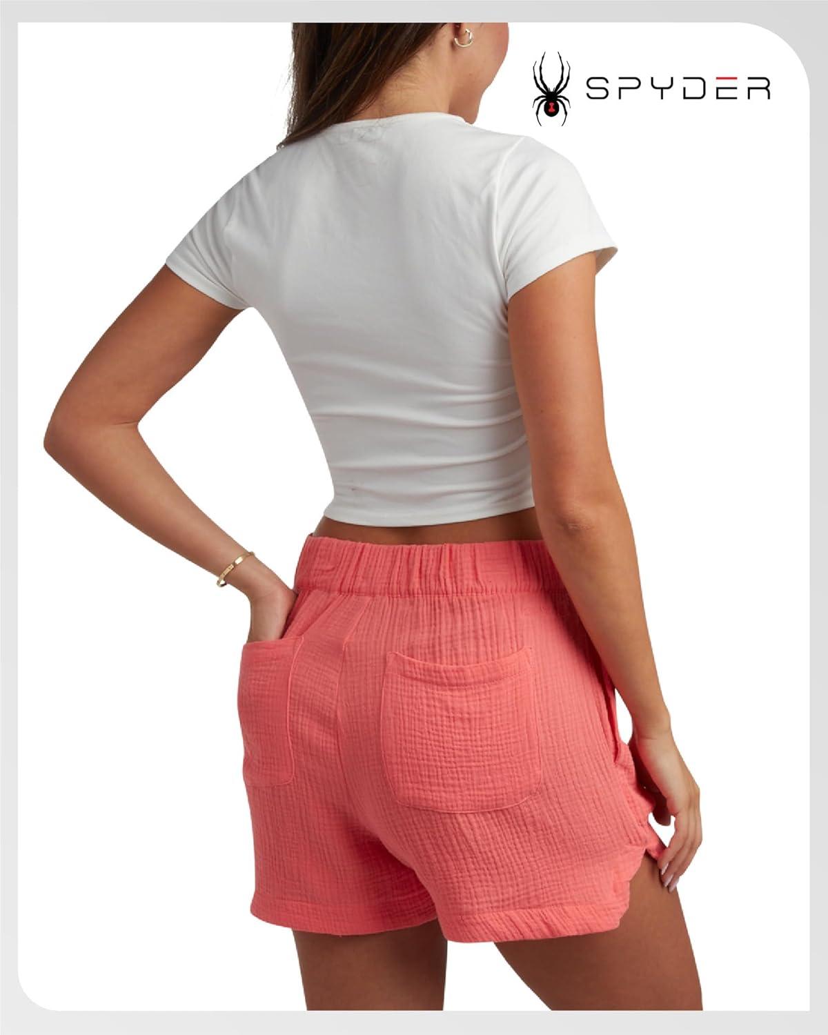 imageSpyder Womens Shorts Lightweight Breathable Woven Pull On Shorts for Women with Side Pockets for Casual Daily WearPeach Bud