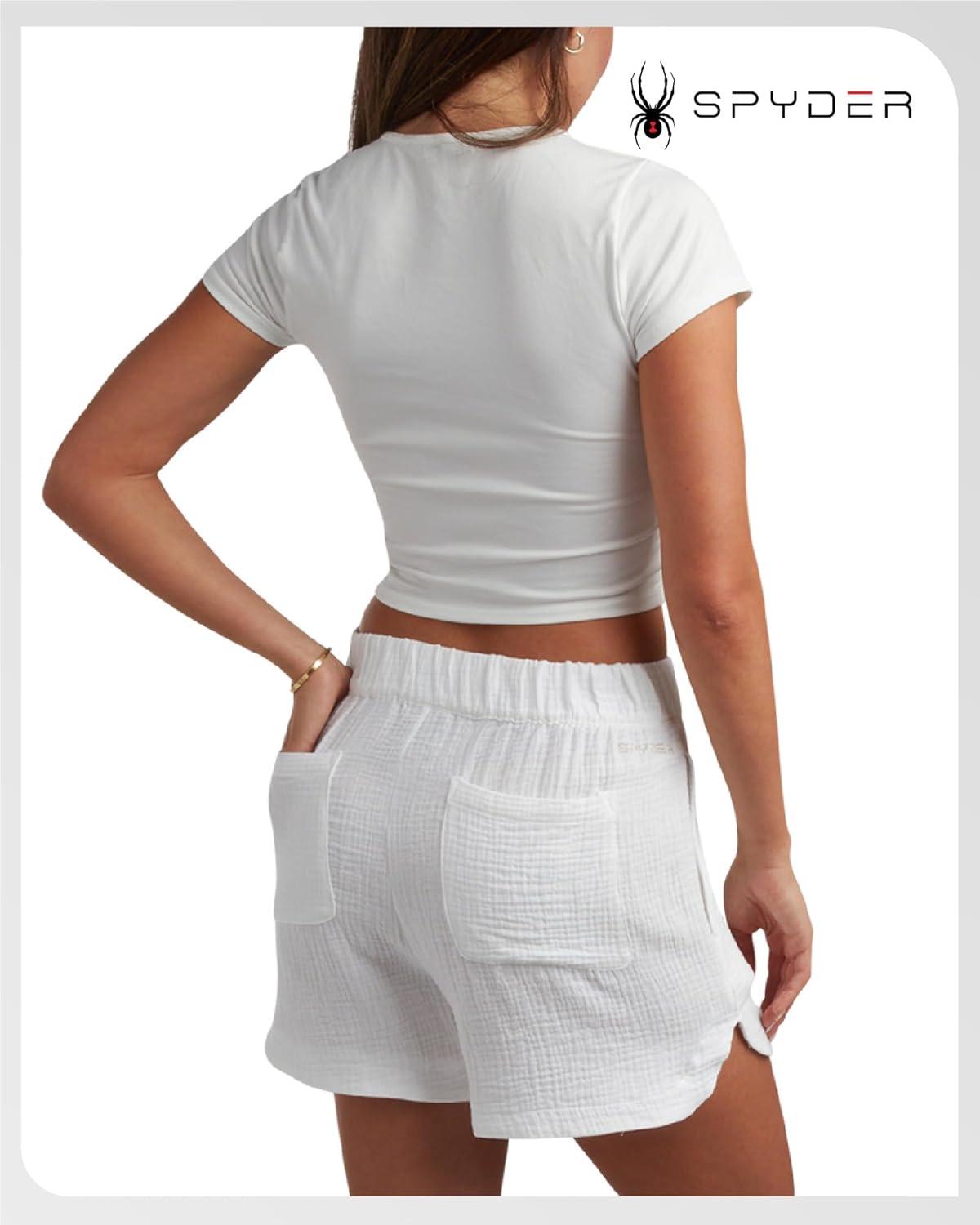 imageSpyder Womens Shorts Lightweight Breathable Woven Pull On Shorts for Women with Side Pockets for Casual Daily WearWhite
