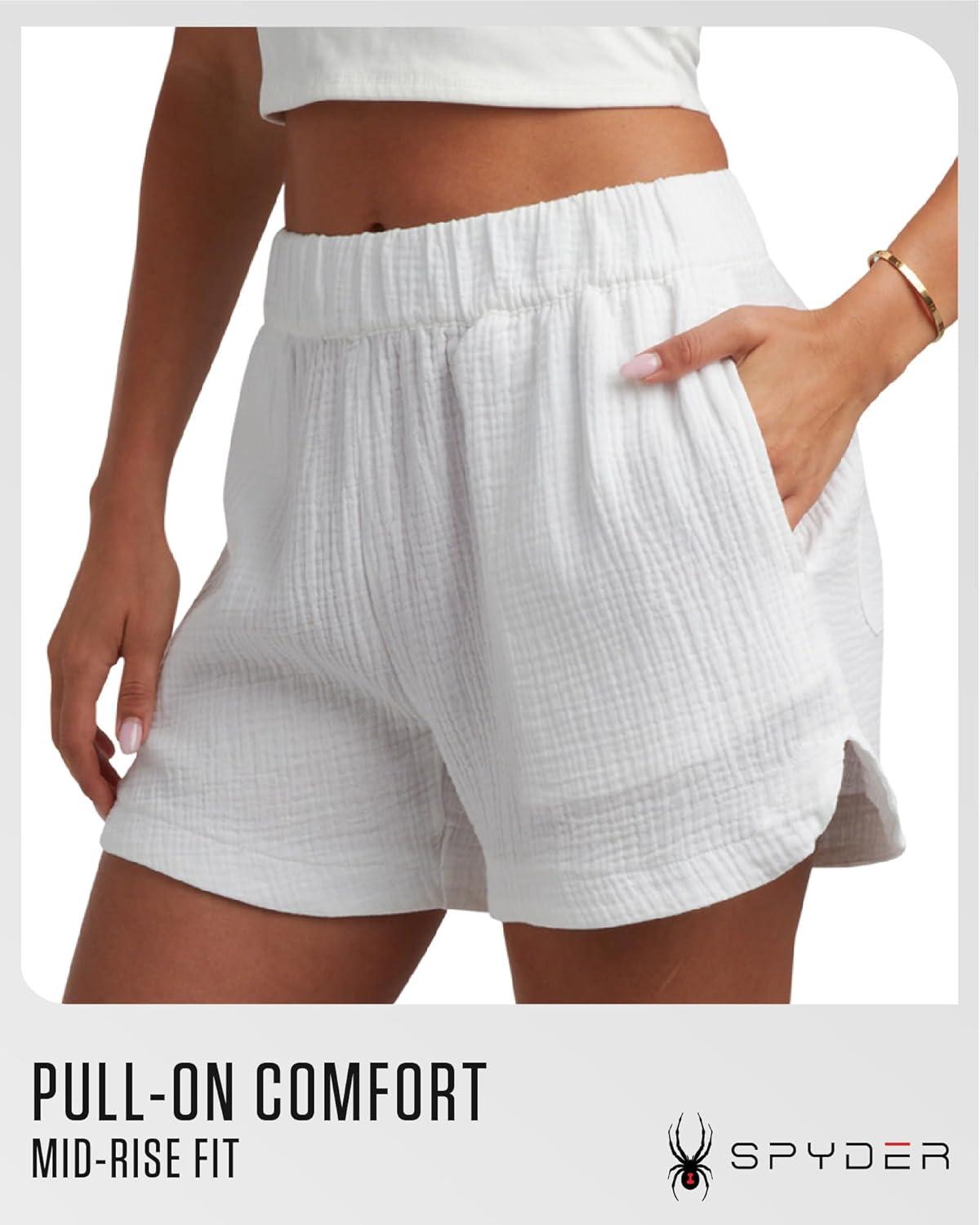 imageSpyder Womens Shorts Lightweight Breathable Woven Pull On Shorts for Women with Side Pockets for Casual Daily WearWhite