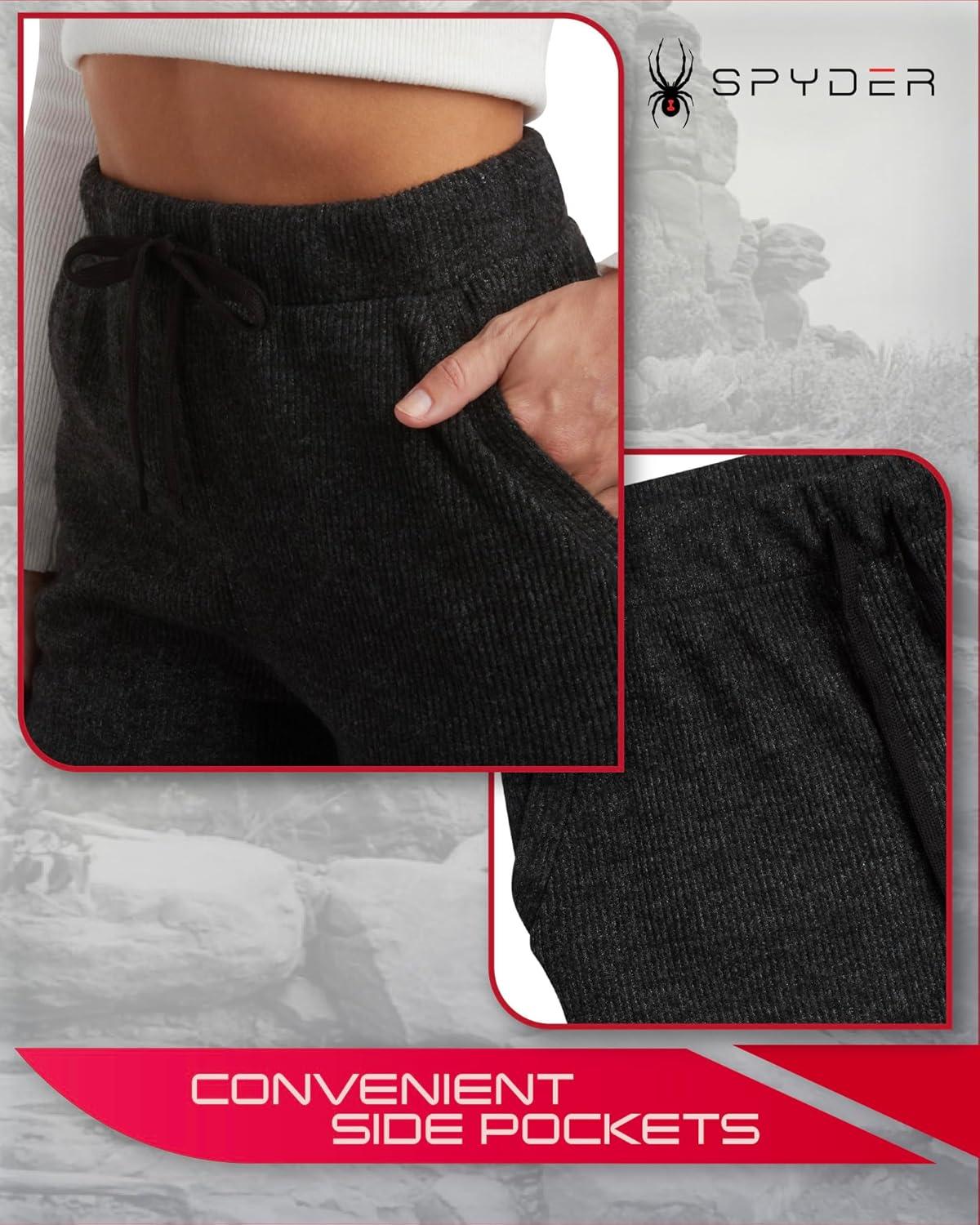 imageSpyder Womens Sweatpants Soft Brushed Fleece High Waisted Performance Womens Joggers with Pockets Drawstring amp Cuffed LegsBlack