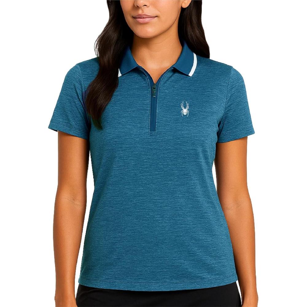 imageSpyder Womens Golf Tees Lightweight Moisture Wicking Quarter Zip Collared Golf Polo Shirts for Women with UPF 30Navy