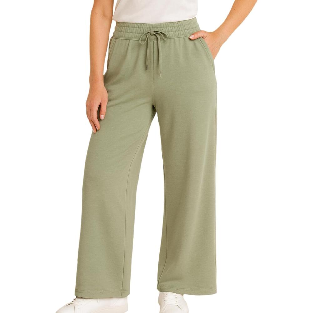 imageSpyder Womens Pants  Double Knit Wide Leg Pants Woman with Pockets Drawstring Waistband Joggers Sweatpants WomenLight Olive