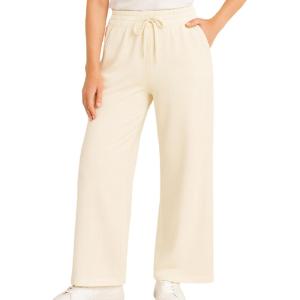 Spyder Womens Pants – Double Knit Wide Leg Pants Woman with Pockets Drawstring Waistband Joggers Sweatpants Women(Pearl)
