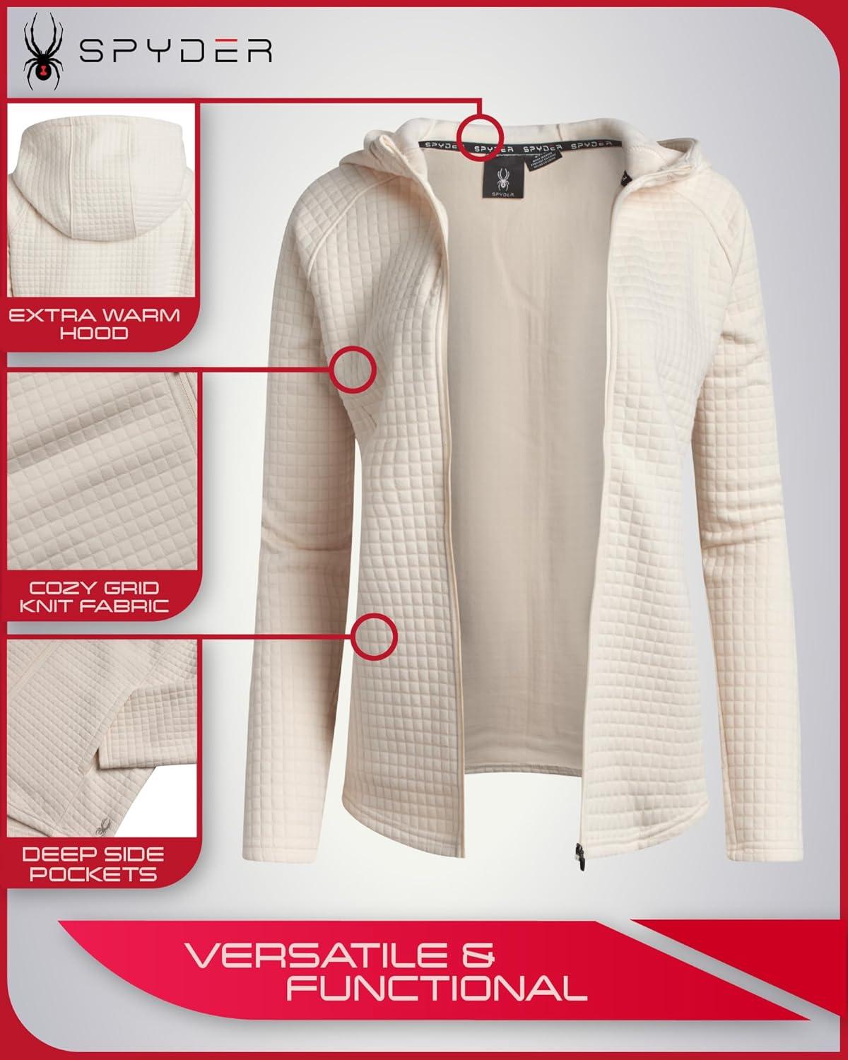 imageSpyder Womens Fleece Sweatshirt UPF 30 Athletic Fleece Zip Up Wind Resistant Sweatshirt Cozy Knit Hoodies for WomenPearl