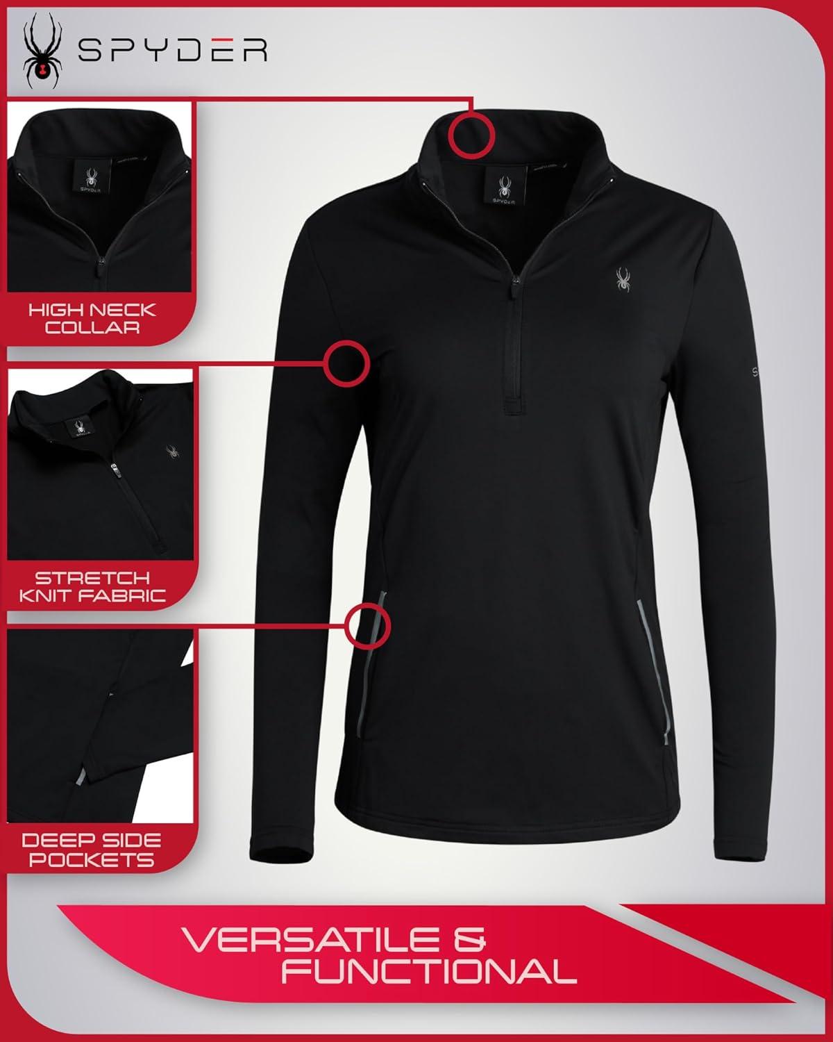 imageSpyder Womens Quarter Zip Pullover Performance Fleece 14 Zipper Mock Neck Sweatshirt Athletic Quarter Zip Pullover WomenBlack