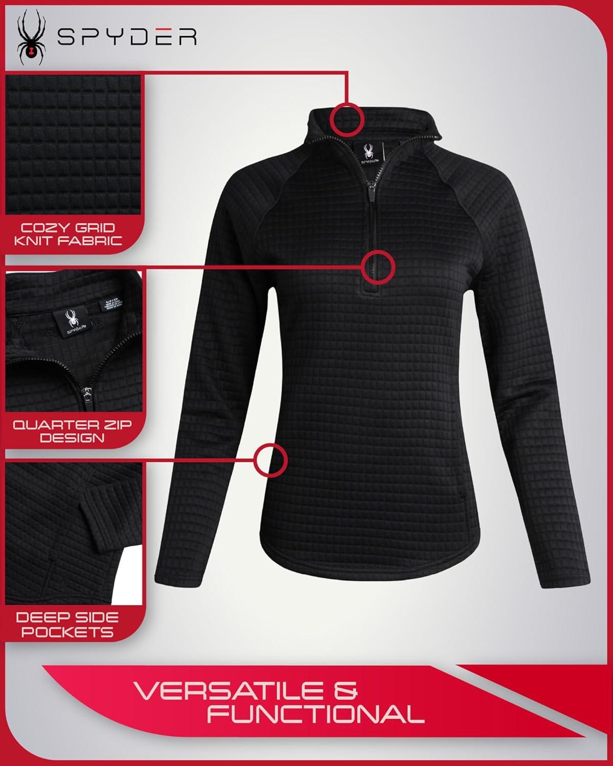 imageSpyder Womens Quarter Zip Pullover Sweatshirt 14 Zip Mock Neck Knit Fleece Pullover Sweatshirt for Women Sizes Run SmallBlack