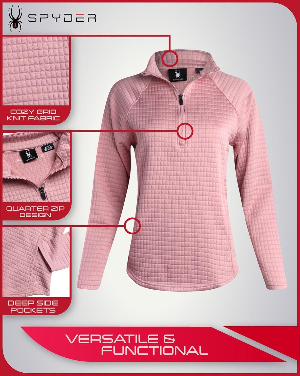 imageSpyder Womens Quarter Zip Pullover Sweatshirt 14 Zip Mock Neck Knit Fleece Pullover Sweatshirt for Women Sizes Run SmallMauve Rose