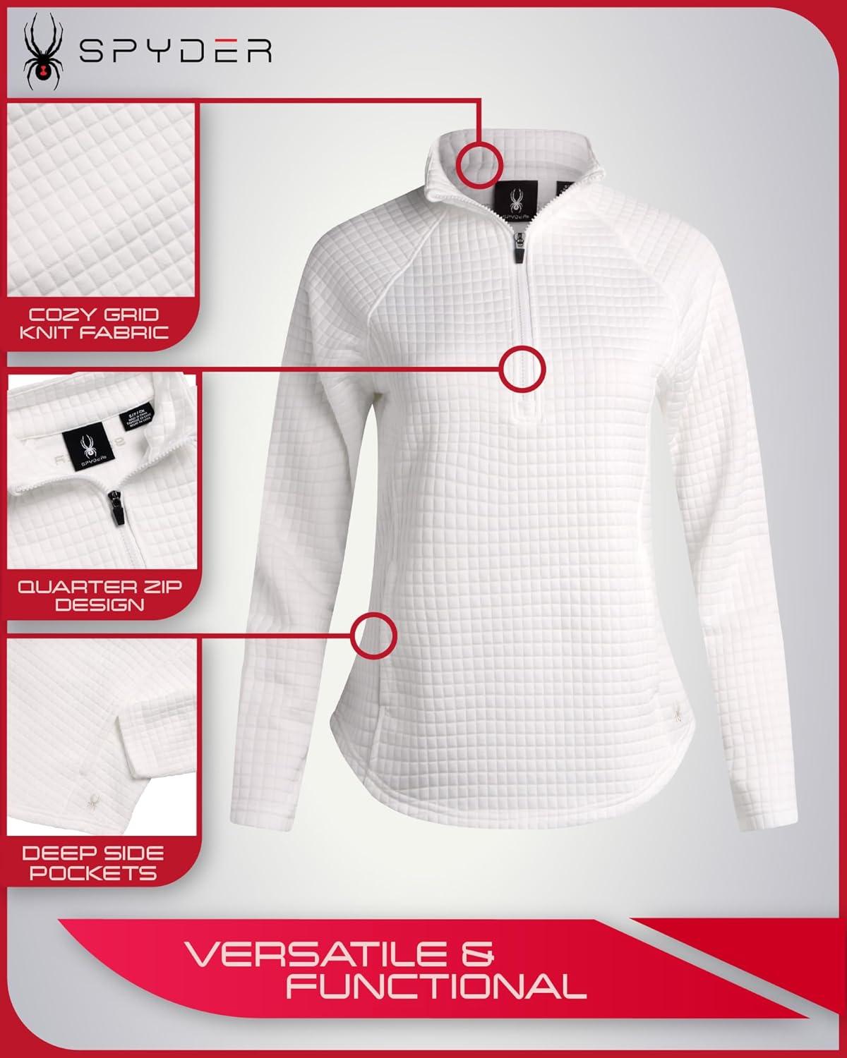 imageSpyder Womens Quarter Zip Pullover Sweatshirt 14 Zip Mock Neck Knit Fleece Pullover Sweatshirt for Women Sizes Run SmallWhite