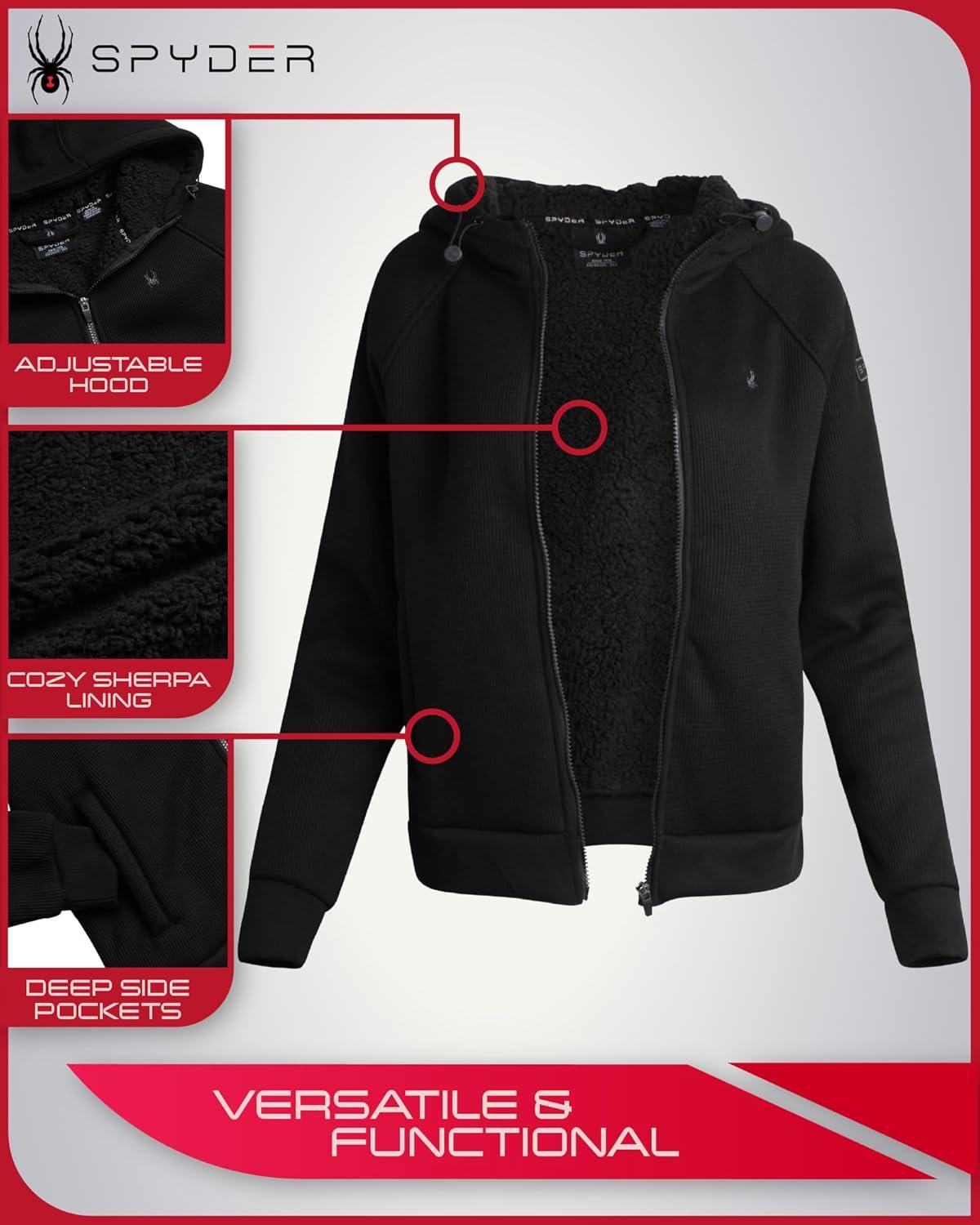 imageSpyder Womens Sherpa Fleece Jacket Heavyweight Waffle Knit Hoodies for Women Warm Thermal Zip Up Womens SweatshirtBlack