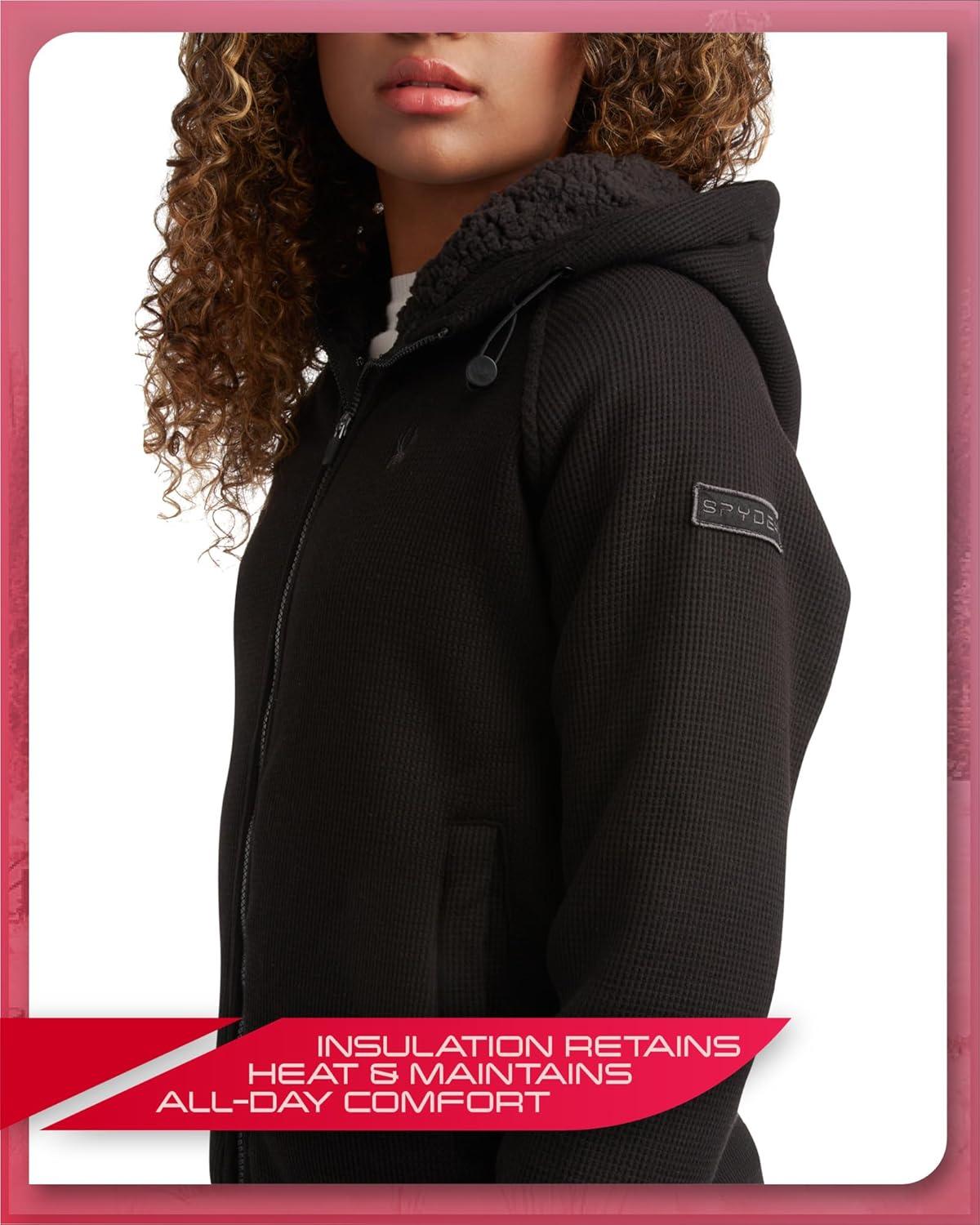 imageSpyder Womens Sherpa Fleece Jacket Heavyweight Waffle Knit Hoodies for Women Warm Thermal Zip Up Womens SweatshirtBlack