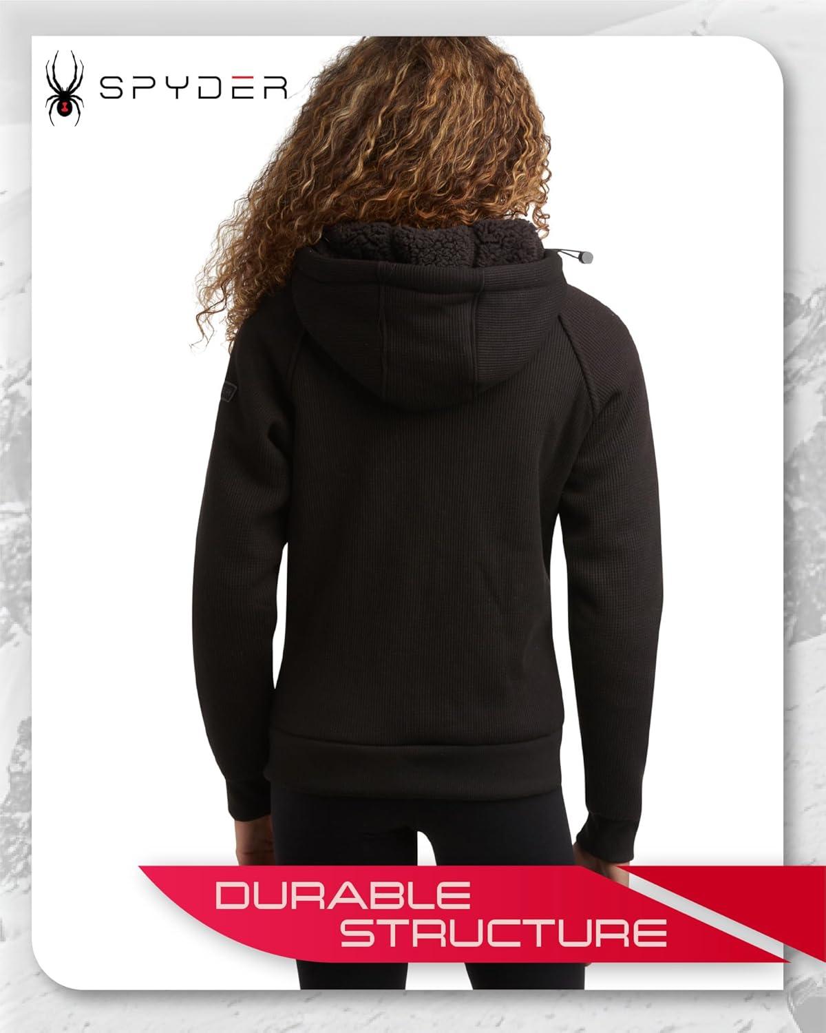 imageSpyder Womens Sherpa Fleece Jacket Heavyweight Waffle Knit Hoodies for Women Warm Thermal Zip Up Womens SweatshirtBlack