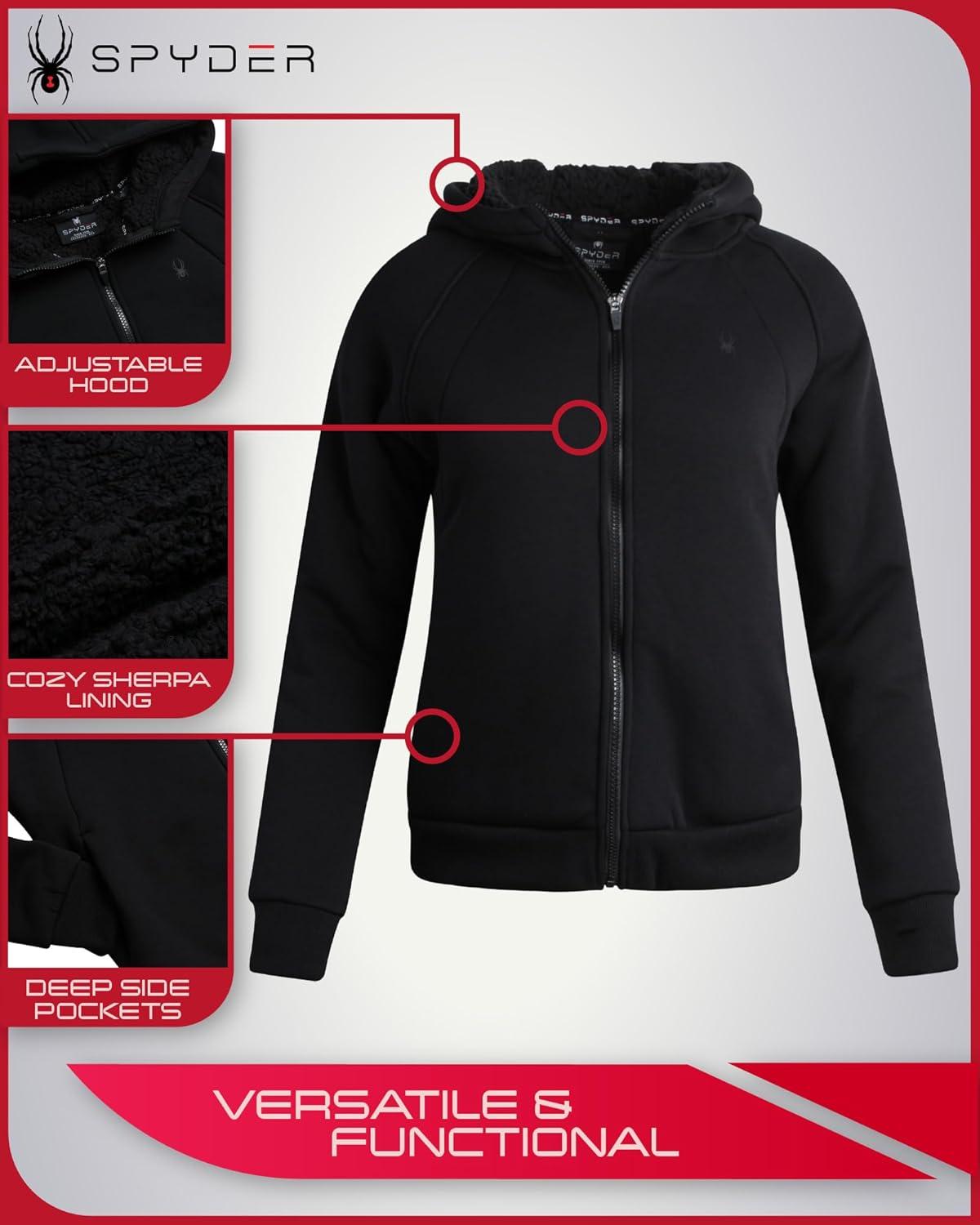 imageSpyder Womens Sherpa Fleece Jacket Heavyweight Waffle Knit Hoodies for Women Warm Thermal Zip Up Womens SweatshirtBlack Jet