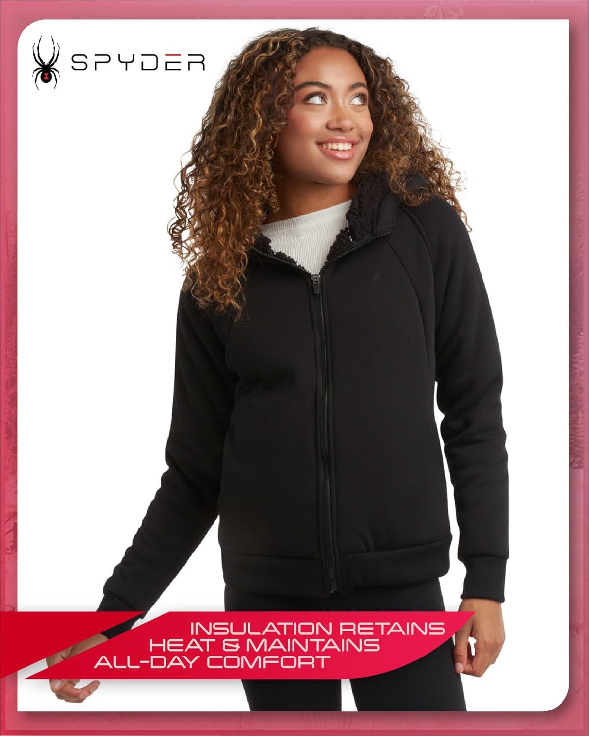 imageSpyder Womens Sherpa Fleece Jacket Heavyweight Waffle Knit Hoodies for Women Warm Thermal Zip Up Womens SweatshirtBlack Jet