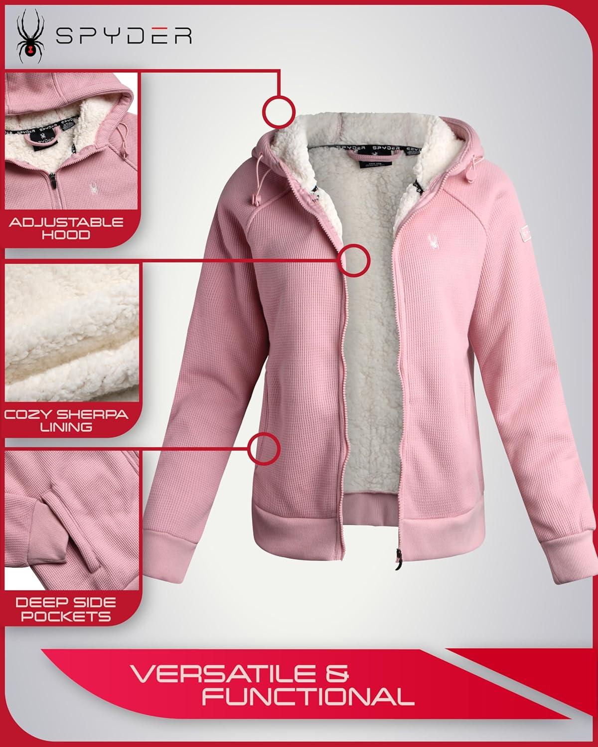 imageSpyder Womens Sherpa Fleece Jacket Heavyweight Waffle Knit Hoodies for Women Warm Thermal Zip Up Womens SweatshirtMauve Rose