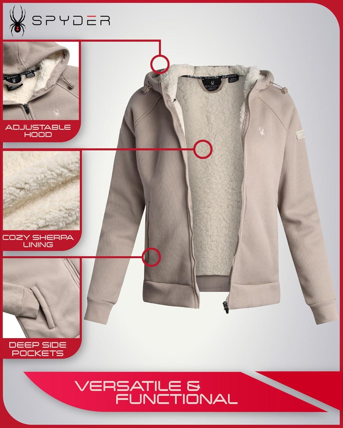 imageSpyder Womens Sherpa Fleece Jacket Heavyweight Waffle Knit Hoodies for Women Warm Thermal Zip Up Womens SweatshirtSandstorm