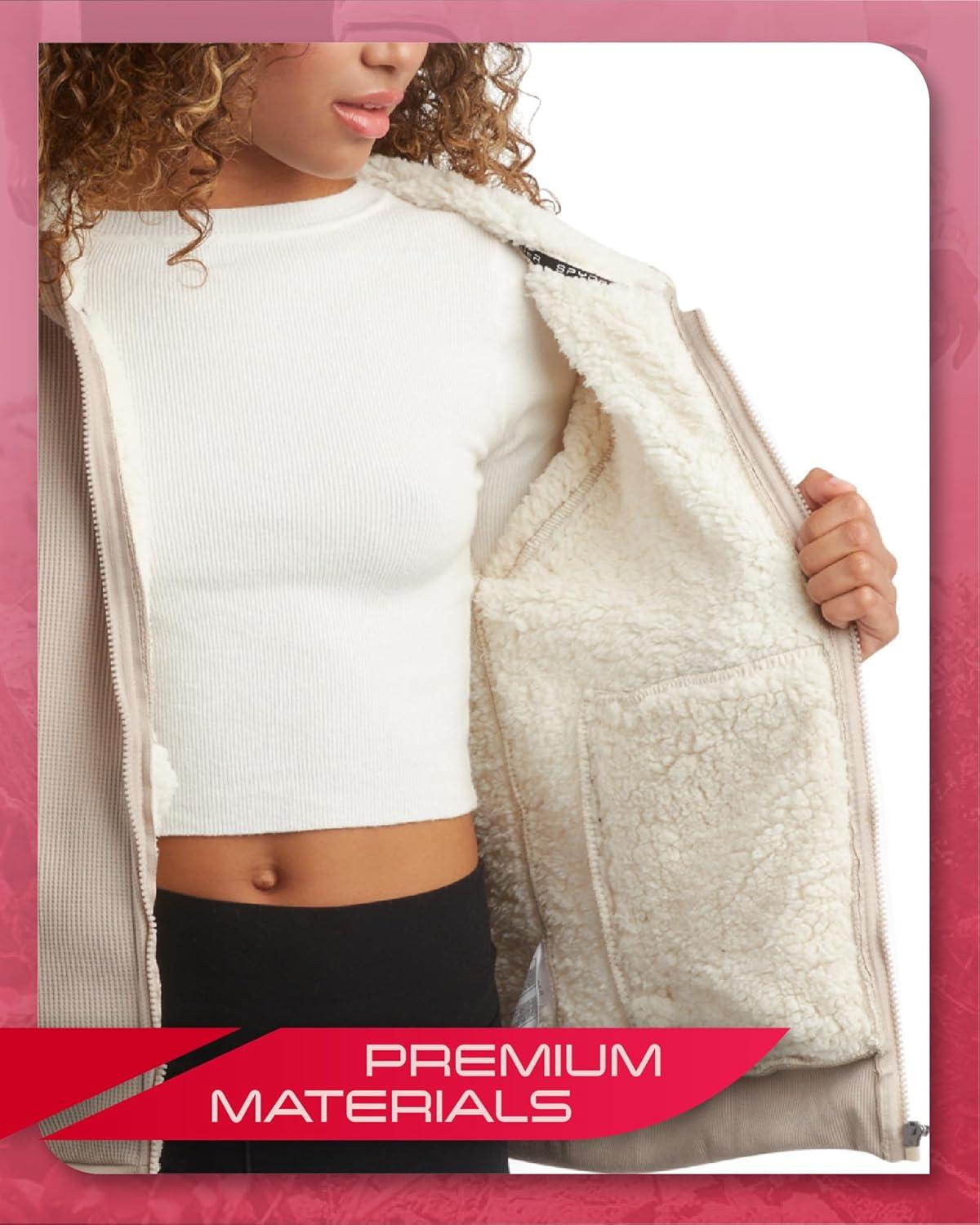 imageSpyder Womens Sherpa Fleece Jacket Heavyweight Waffle Knit Hoodies for Women Warm Thermal Zip Up Womens SweatshirtSandstorm