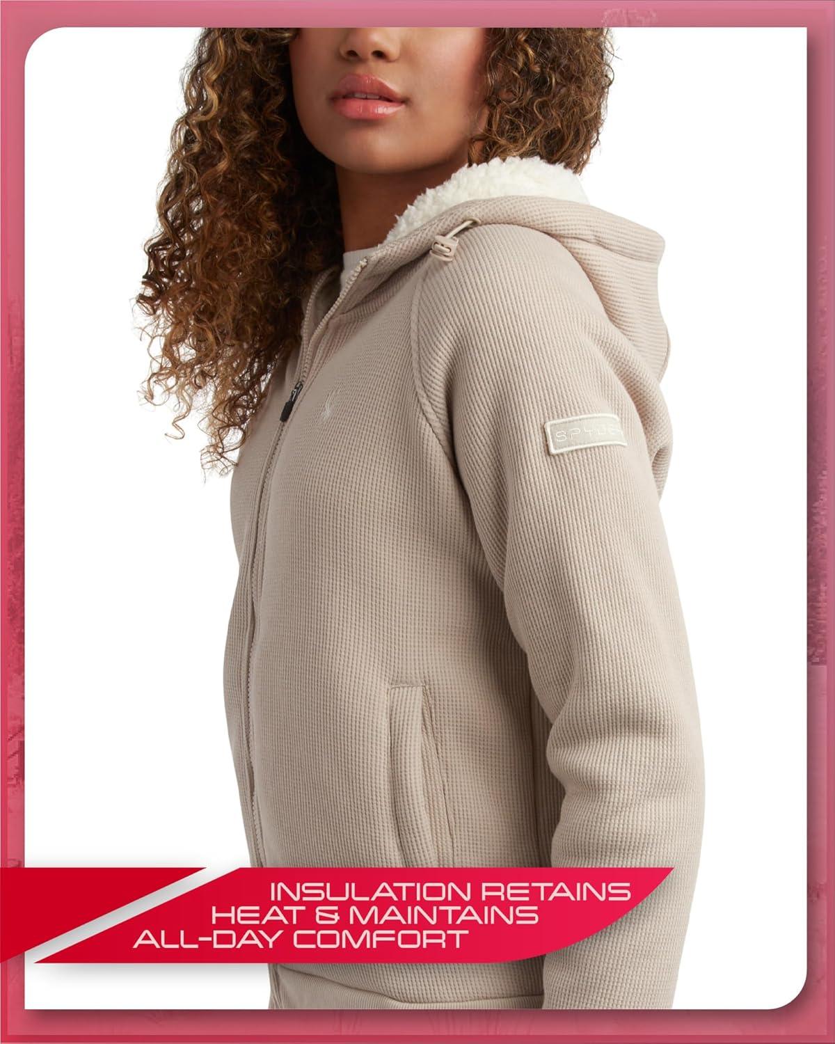 imageSpyder Womens Sherpa Fleece Jacket Heavyweight Waffle Knit Hoodies for Women Warm Thermal Zip Up Womens SweatshirtSandstorm