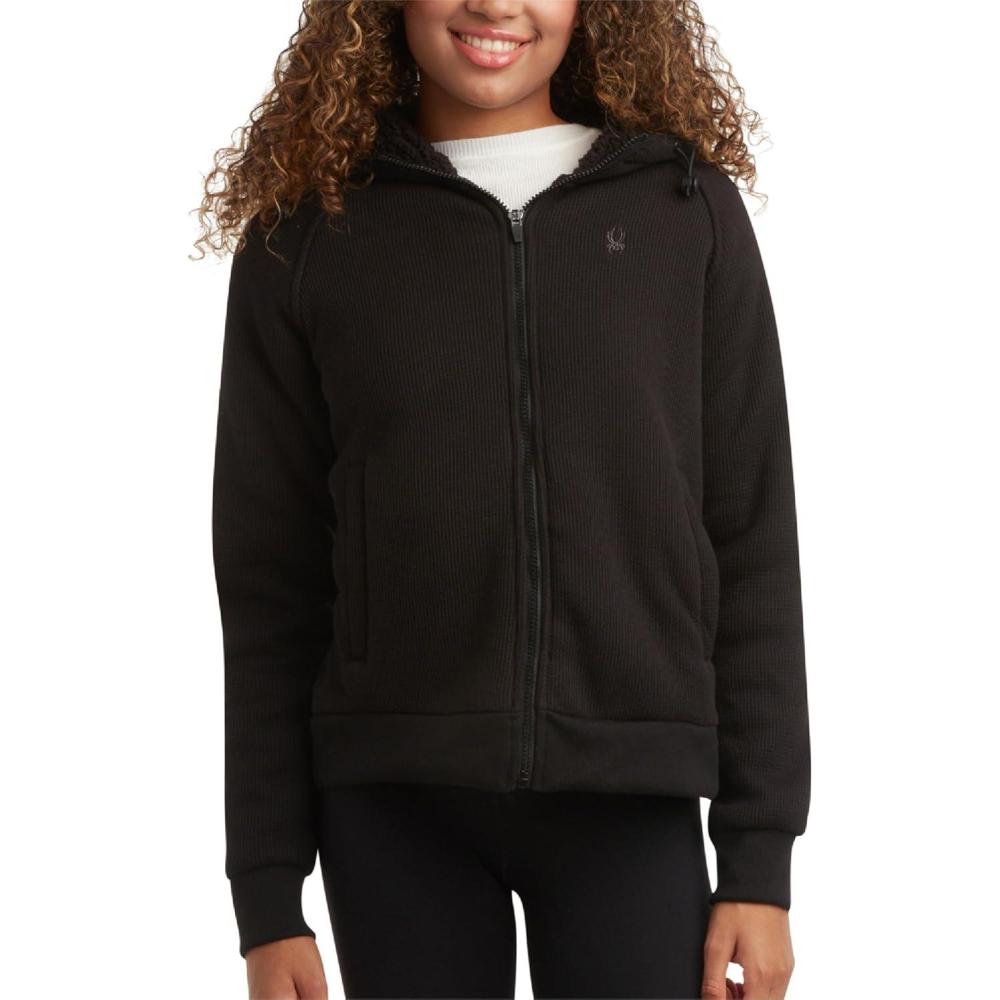 imageSpyder Womens Sherpa Fleece Jacket Heavyweight Waffle Knit Hoodies for Women Warm Thermal Zip Up Womens SweatshirtBlack
