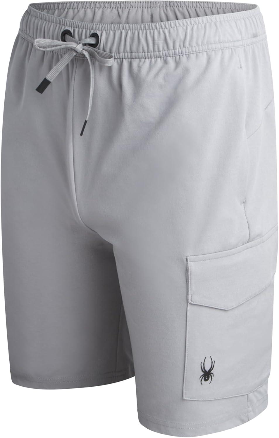 imageSpyder Mens Athletic Shorts Stretch Tech Fleece Gym Shorts for Men with Elastic Drawstring Waist amp Pockets for WorkoutPewter