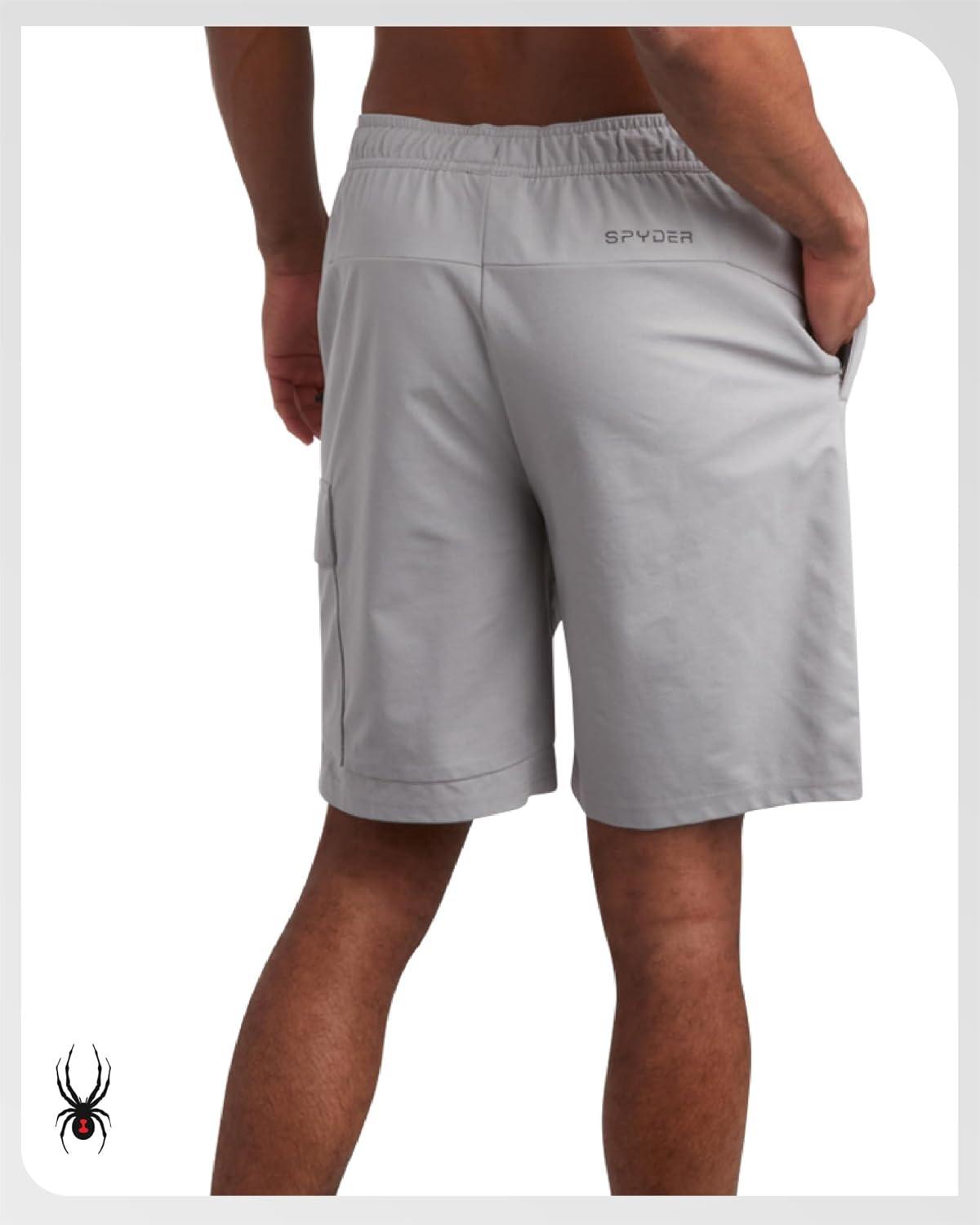 imageSpyder Mens Athletic Shorts Stretch Tech Fleece Gym Shorts for Men with Elastic Drawstring Waist amp Pockets for WorkoutPewter