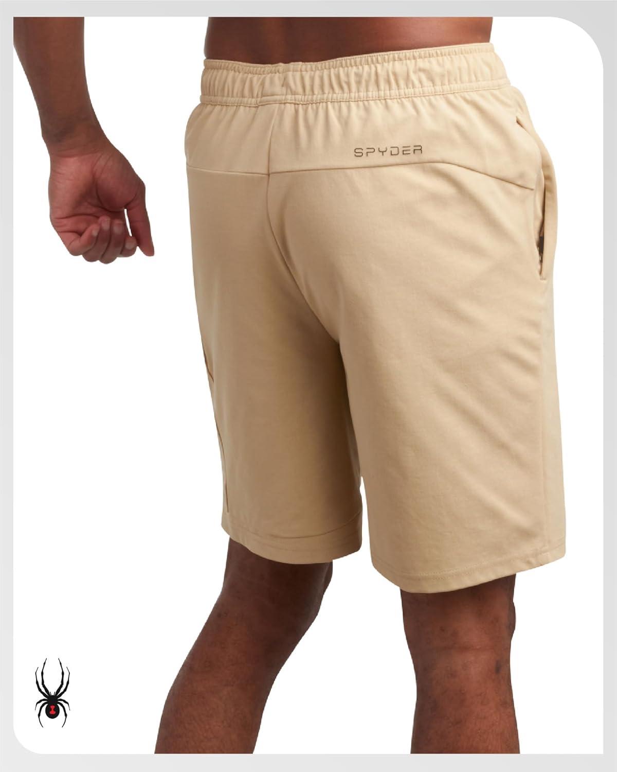 imageSpyder Mens Athletic Shorts Stretch Tech Fleece Gym Shorts for Men with Elastic Drawstring Waist amp Pockets for WorkoutSand
