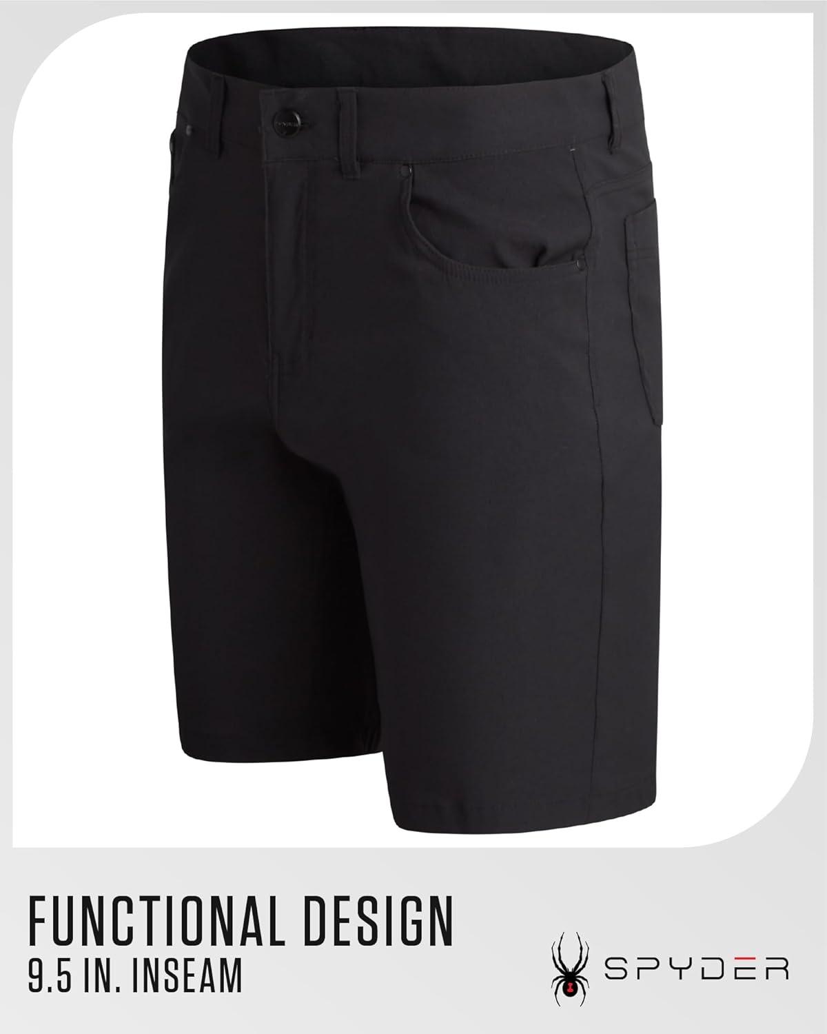 imageSpyder Mens Tech Shorts UPF 30 Lightweight Performance Stretch WaterResistant 5Pocket Woven Shorts for Men 3038Black