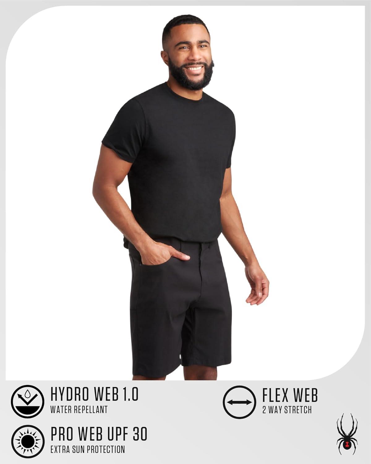 imageSpyder Mens Tech Shorts UPF 30 Lightweight Performance Stretch WaterResistant 5Pocket Woven Shorts for Men 3038Black