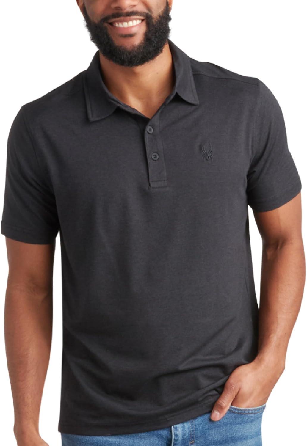 imageSpyder Mens Golf Polo Shirt Moisture Wicking Soft Short Mens Polo Shirts Short Sleeve Athletic Fit Collared Golf ShirtsBlack