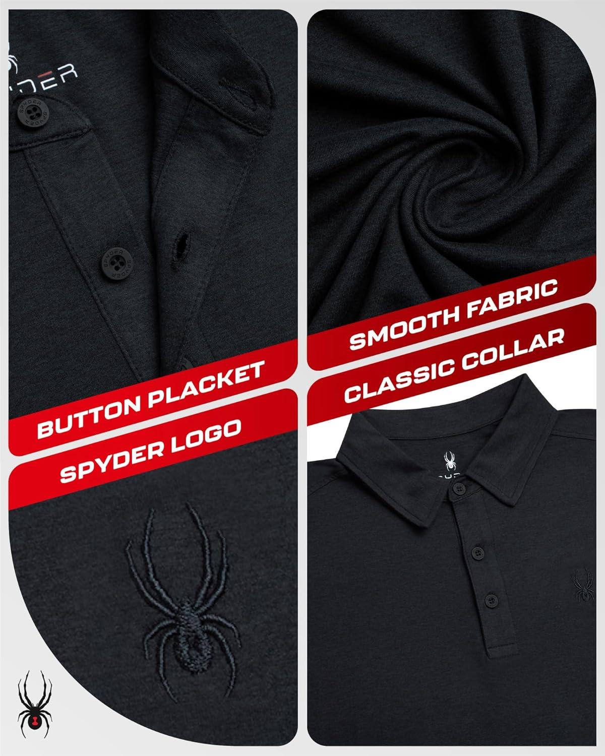 imageSpyder Mens Golf Polo Shirt Moisture Wicking Soft Short Mens Polo Shirts Short Sleeve Athletic Fit Collared Golf ShirtsBlack