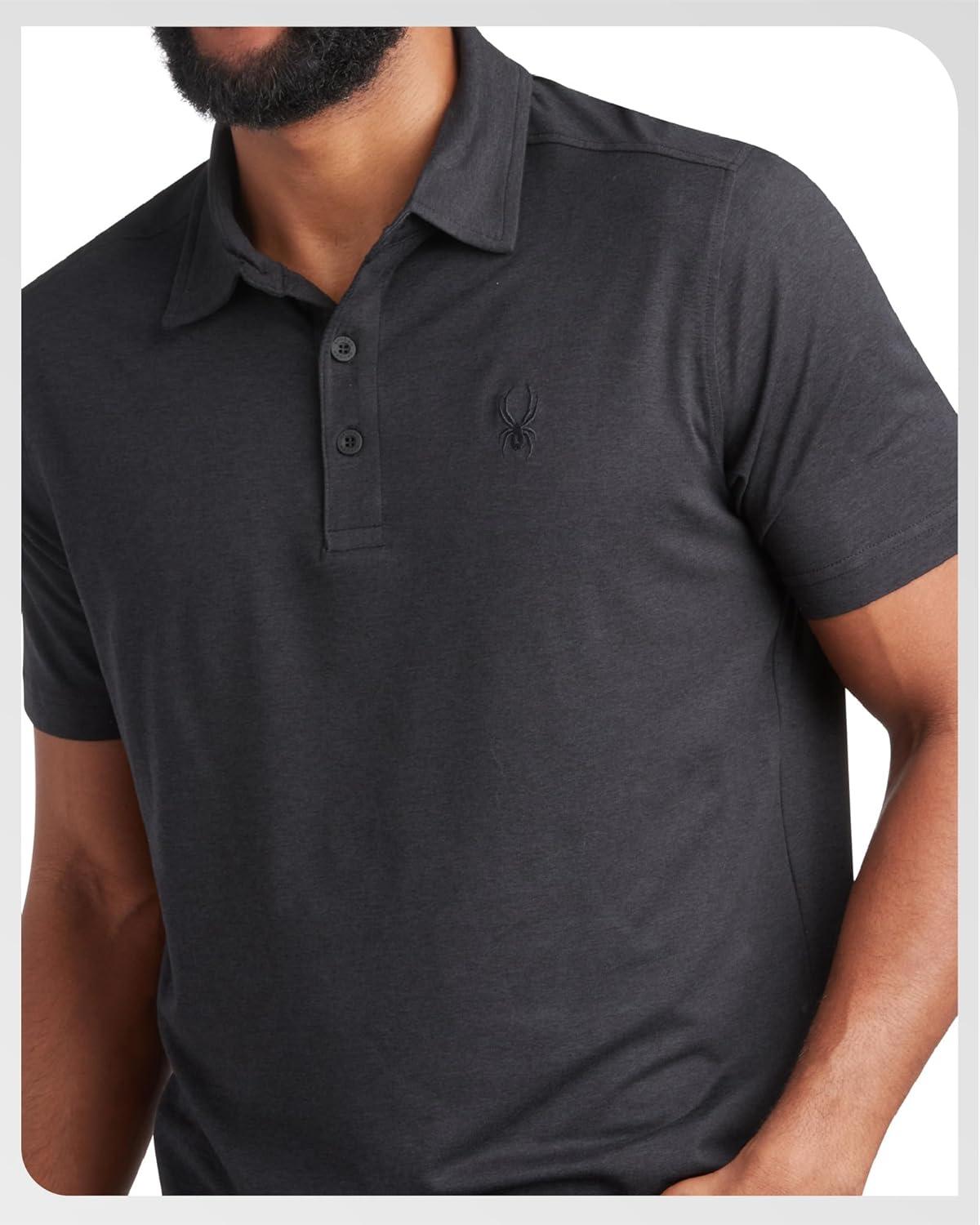 imageSpyder Mens Golf Polo Shirt Moisture Wicking Soft Short Mens Polo Shirts Short Sleeve Athletic Fit Collared Golf ShirtsBlack
