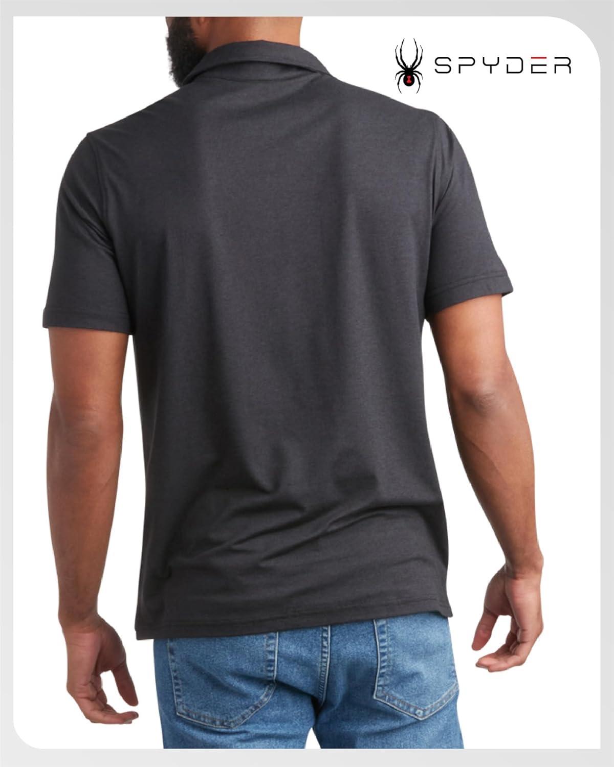 imageSpyder Mens Golf Polo Shirt Moisture Wicking Soft Short Mens Polo Shirts Short Sleeve Athletic Fit Collared Golf ShirtsBlack