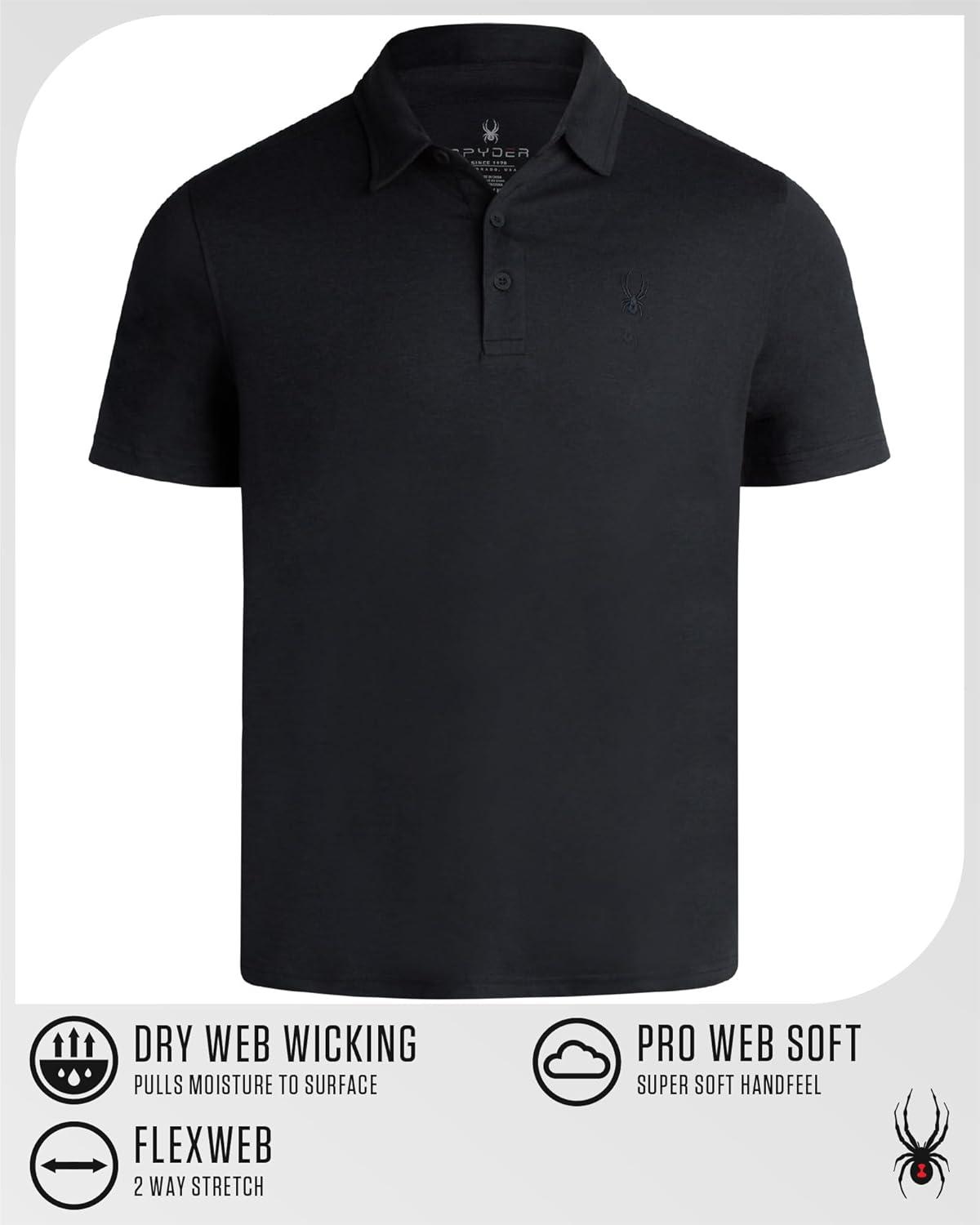 imageSpyder Mens Golf Polo Shirt Moisture Wicking Soft Short Mens Polo Shirts Short Sleeve Athletic Fit Collared Golf ShirtsBlack