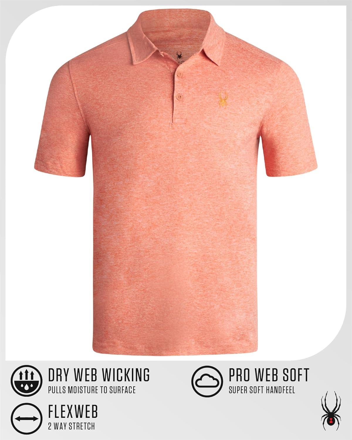 imageSpyder Mens Golf Polo Shirt Moisture Wicking Soft Short Mens Polo Shirts Short Sleeve Athletic Fit Collared Golf ShirtsBurnt Orange