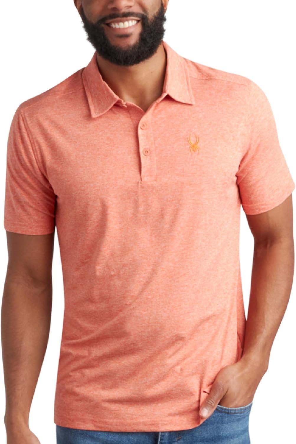 imageSpyder Mens Golf Polo Shirt Moisture Wicking Soft Short Mens Polo Shirts Short Sleeve Athletic Fit Collared Golf ShirtsBurnt Orange