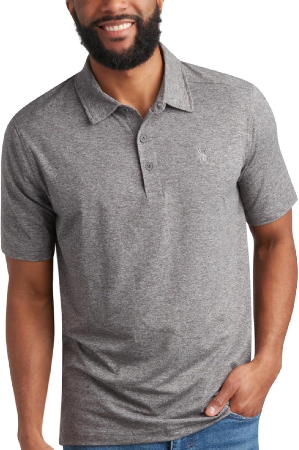 imageSpyder Mens Golf Polo Shirt Moisture Wicking Soft Short Mens Polo Shirts Short Sleeve Athletic Fit Collared Golf ShirtsCharcoal