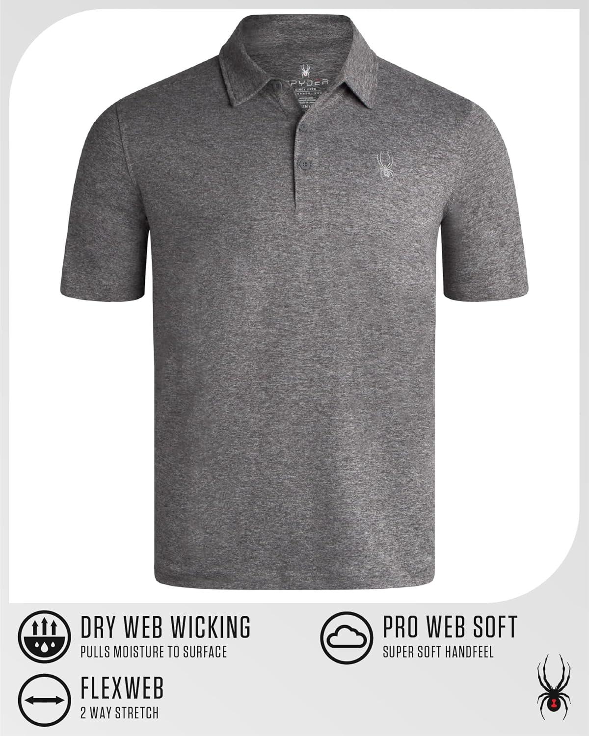 imageSpyder Mens Golf Polo Shirt Moisture Wicking Soft Short Mens Polo Shirts Short Sleeve Athletic Fit Collared Golf ShirtsCharcoal