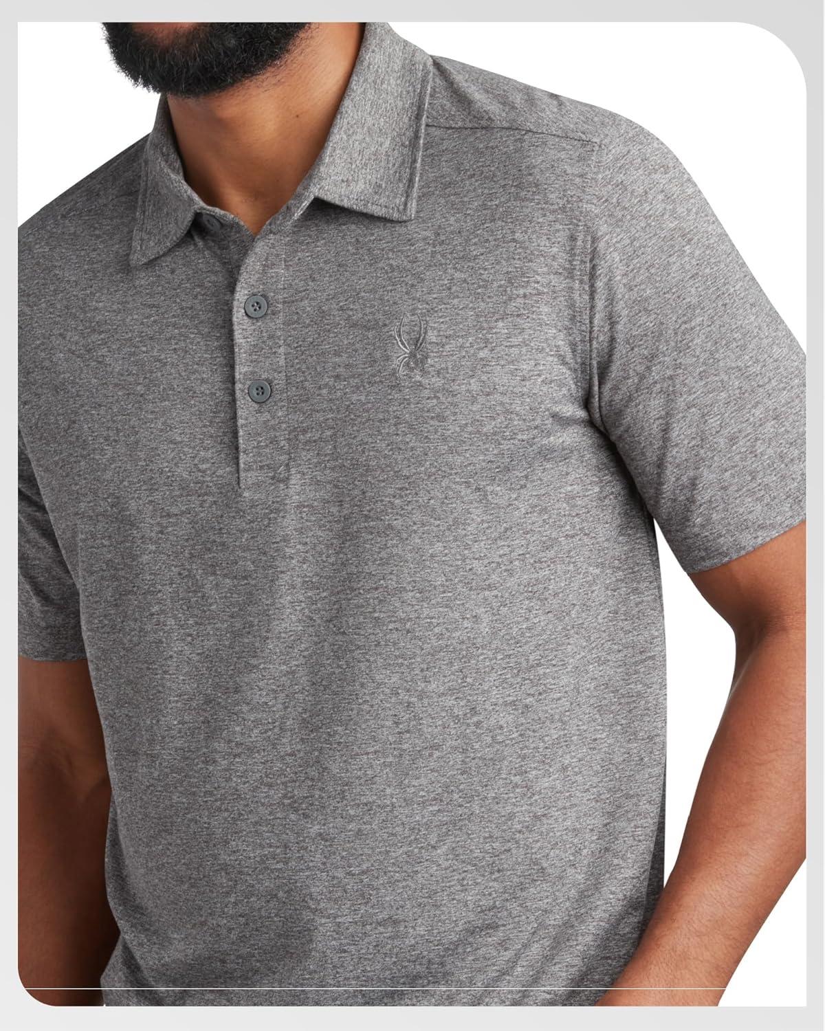 imageSpyder Mens Golf Polo Shirt Moisture Wicking Soft Short Mens Polo Shirts Short Sleeve Athletic Fit Collared Golf ShirtsCharcoal