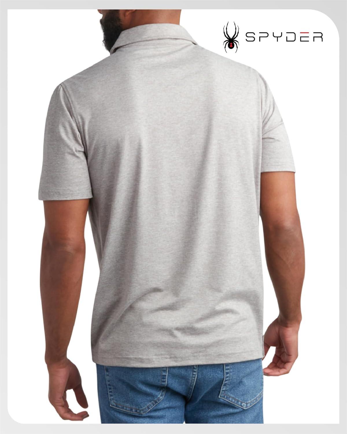 imageSpyder Mens Golf Polo Shirt Moisture Wicking Soft Short Mens Polo Shirts Short Sleeve Athletic Fit Collared Golf ShirtsHeather Grey