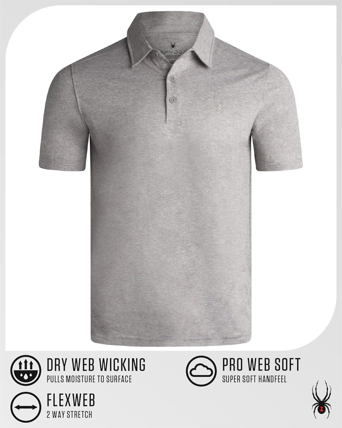 imageSpyder Mens Golf Polo Shirt Moisture Wicking Soft Short Mens Polo Shirts Short Sleeve Athletic Fit Collared Golf ShirtsHeather Grey