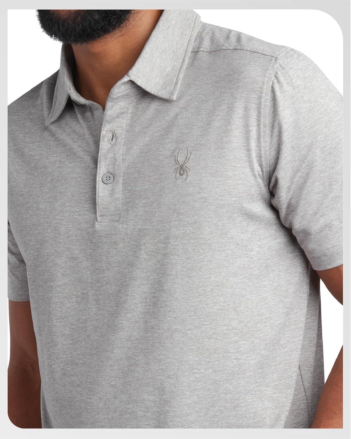imageSpyder Mens Golf Polo Shirt Moisture Wicking Soft Short Mens Polo Shirts Short Sleeve Athletic Fit Collared Golf ShirtsHeather Grey