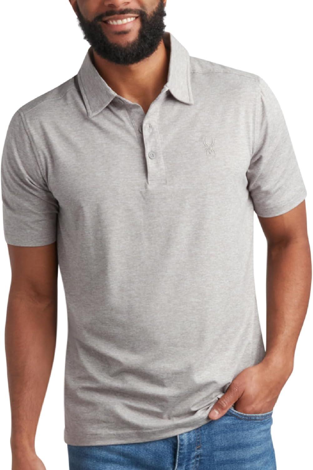 imageSpyder Mens Golf Polo Shirt Moisture Wicking Soft Short Mens Polo Shirts Short Sleeve Athletic Fit Collared Golf ShirtsHeather Grey